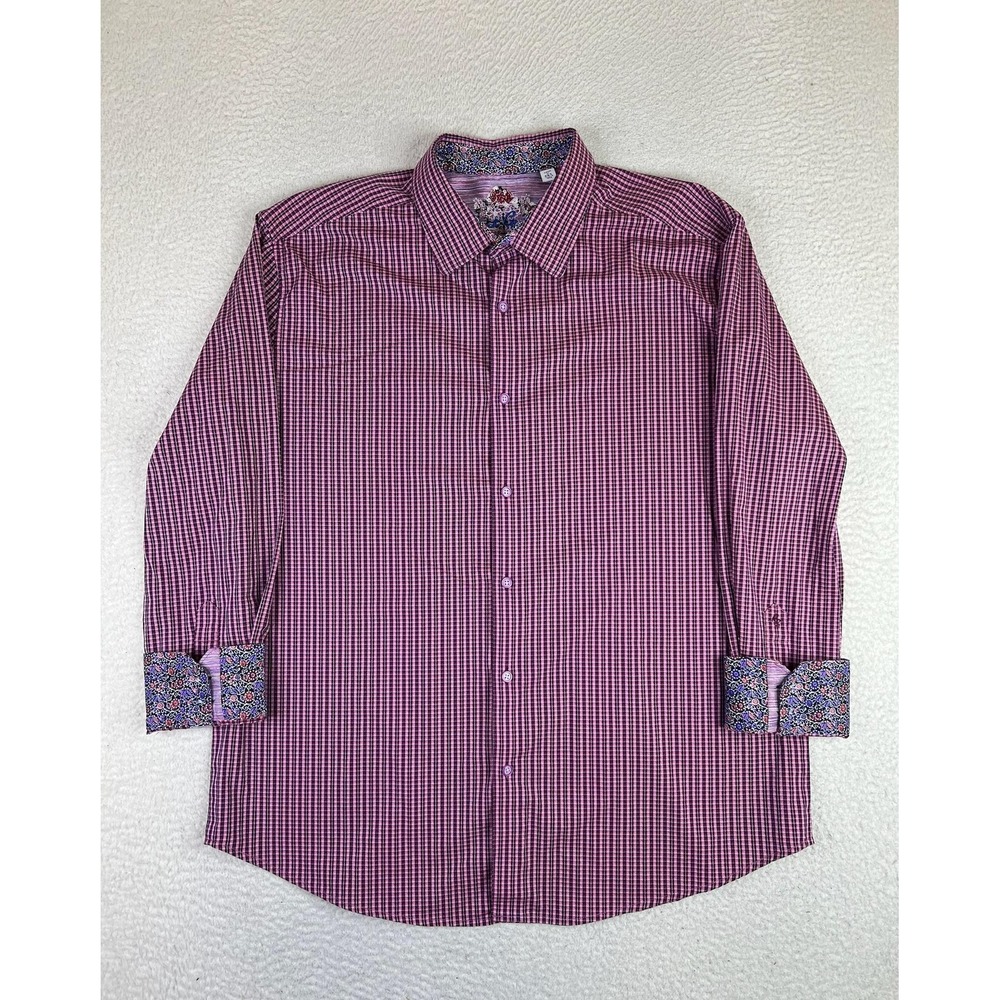 Robert Graham Mens 3XL Purple Check Button Up Long Sleeve Classic Fit Shirt